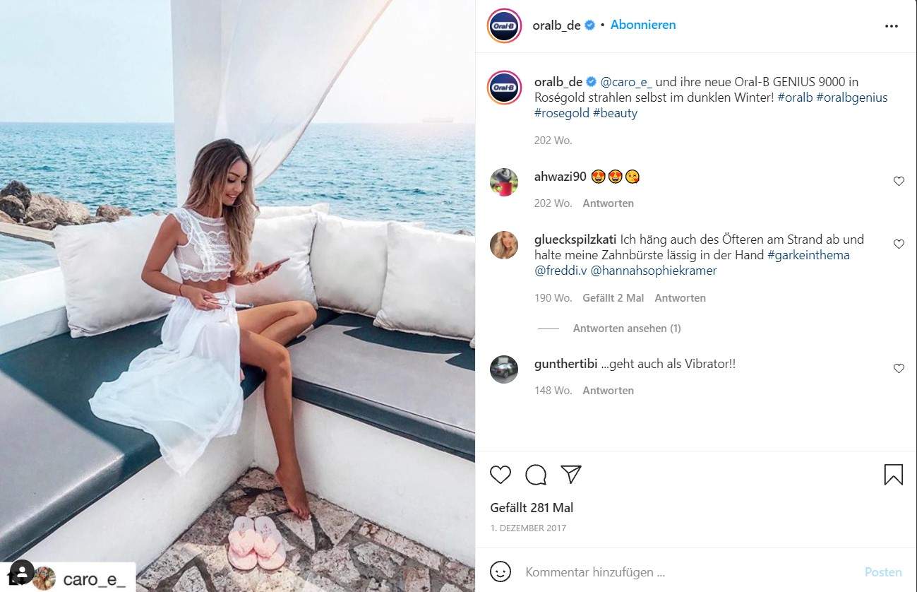 Instagram-Beitrag von Influencerin Caroline Einhoff für OralB