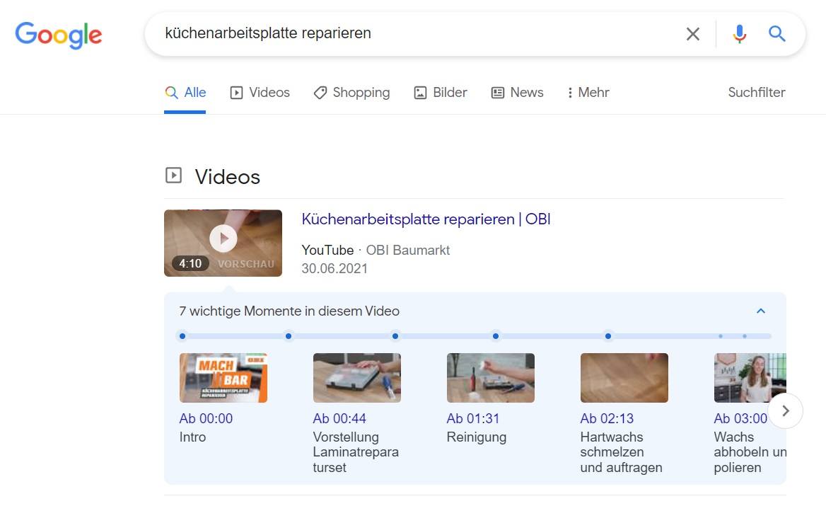Beispiel Video Snippet anhand der Suchanfrage "Küchenarbeitsplatte reparieren"