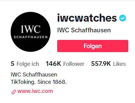 Screenshot des TikTok-Kanals von IWC Schaffhausen