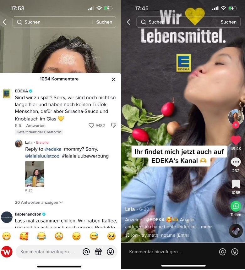 Screenshots zweier TikTok Posts von @lalaleluuistcool.