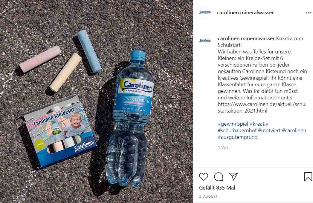 Instagram-Beitrag von Carolinen Mineralwasser