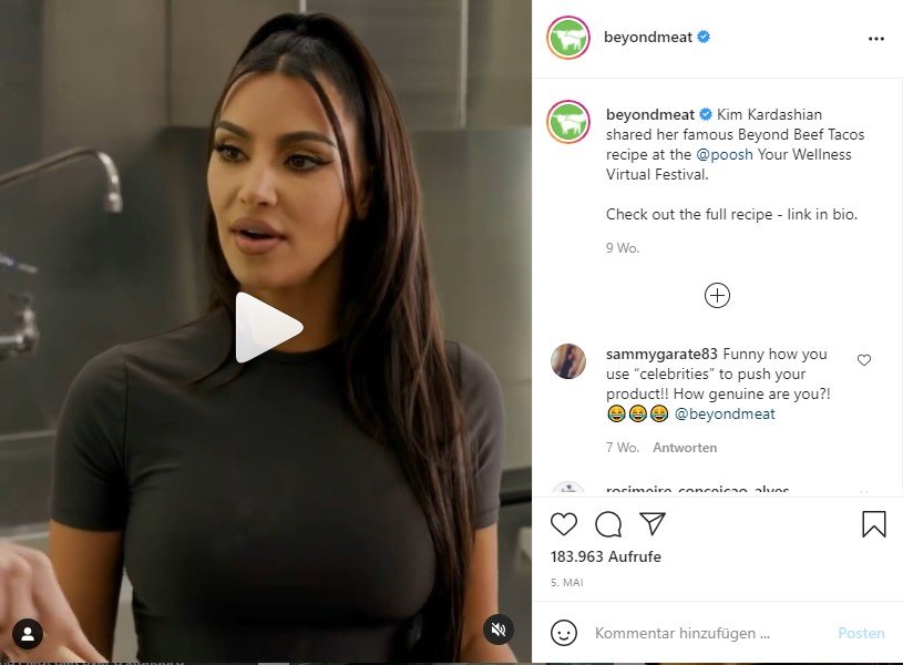 Instagram-Beitrag von Beyond Meat mit Kim Kardashian