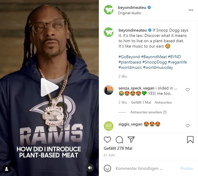 Instagram-Beitrag von Beyond Meat mit Snoop Dog