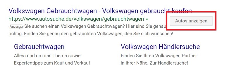 Screenshot eines Bing Suchergebnisses von Autosuche.de. Die Bilderweiterung ist rot markiert.