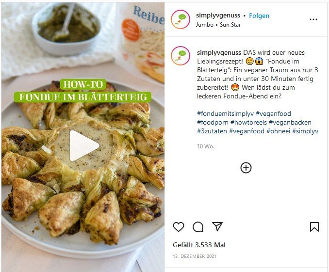 Vorschaubild Simply V Instagram Reel Fondue im Blätterteig