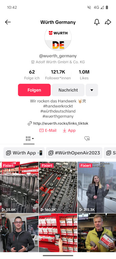 Screenshot des Profils von @wuerth_germany auf TikTok.