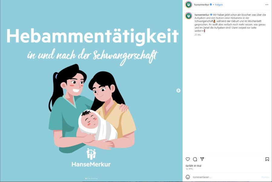 Screenshot des Beitrages zur Hebammenversicherung von HanseMerkur.