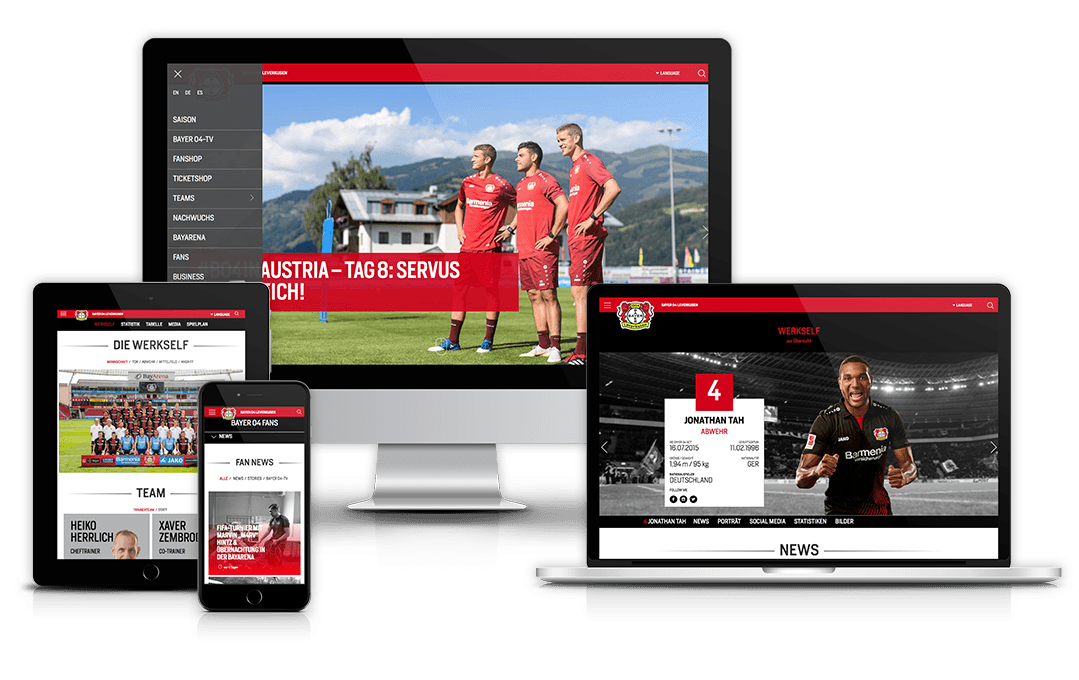 Website von Bayer Leverkusen auf unterschiedlichen Geräten