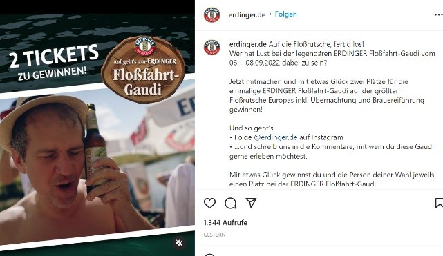 Screenshot eines Instagram-Beitrages mit Gewinnspiel von Erdinger.de